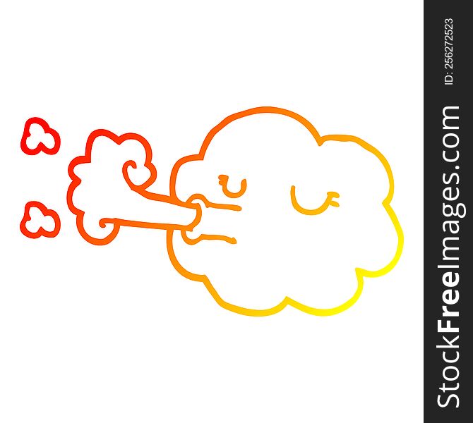 Warm Gradient Line Drawing Cartoon Cloud Blowing A Gale