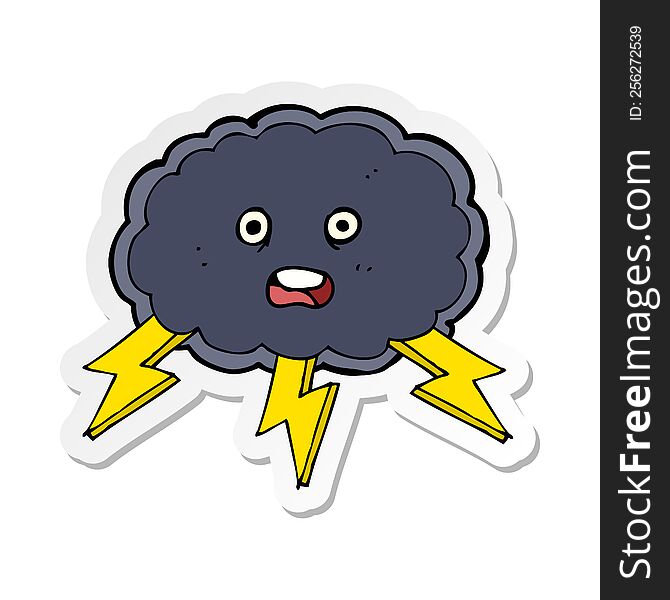 sticker of a cartoon cloud and lightning bolt symbol