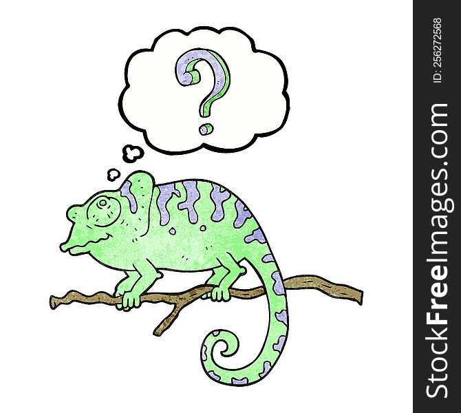 freehand drawn thought bubble textured cartoon curious chameleon