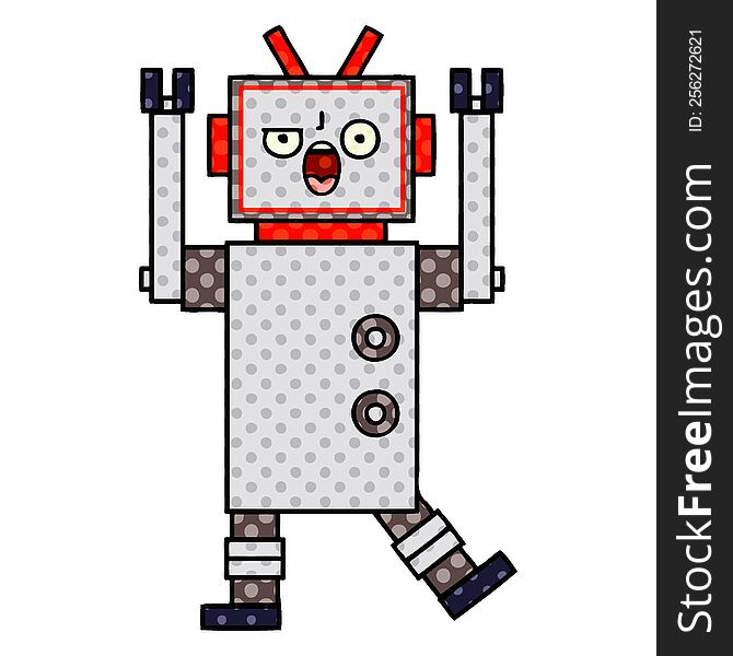 comic book style cartoon of a angry robot