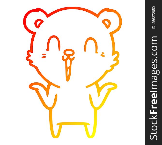 Warm Gradient Line Drawing Happy Cartoon Polar Bear With No Worries