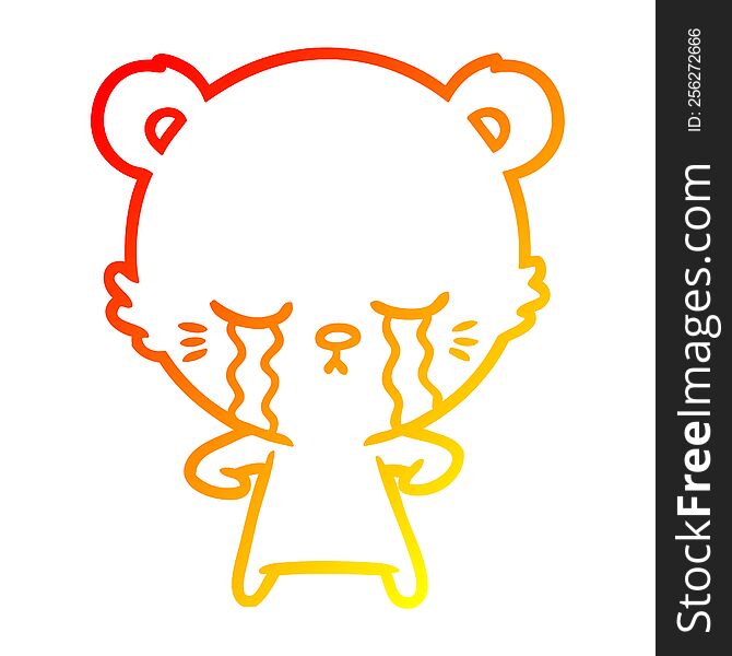 warm gradient line drawing of a crying cartoon polarbear