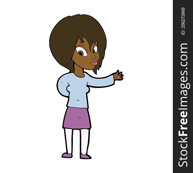 Cartoon Woman Making Welcome Gesture