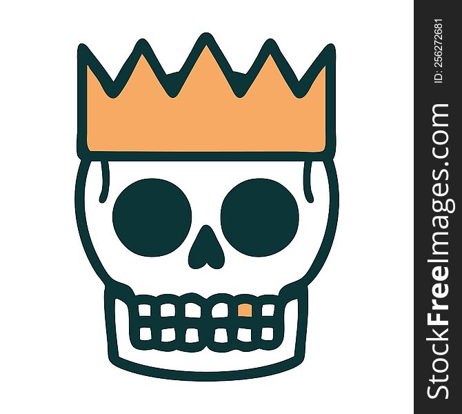 iconic tattoo style image of a skull and crown. iconic tattoo style image of a skull and crown