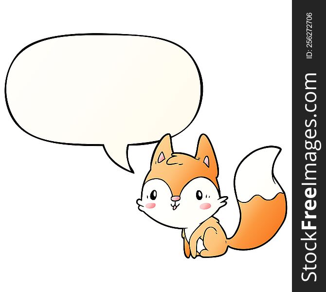 Cute Cartoon Fox And Speech Bubble In Smooth Gradient Style