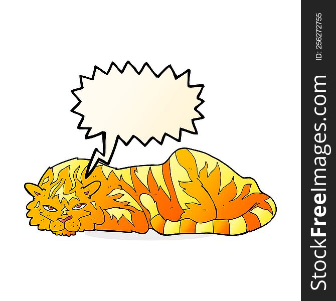 cartoon resting tiger with speech bubble