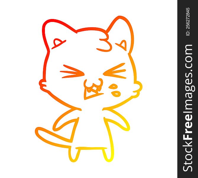 Warm Gradient Line Drawing Cartoon Cat Hissing