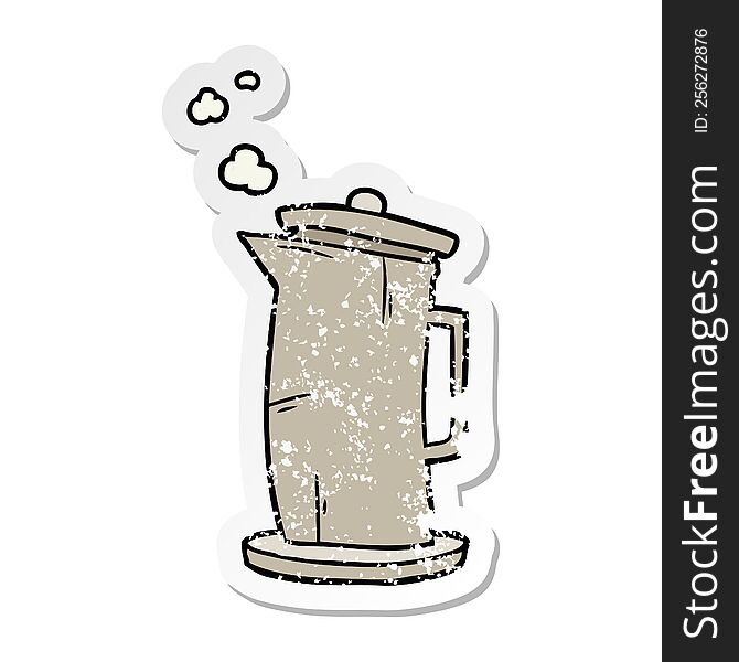 distressed sticker of a cartoon old kettle
