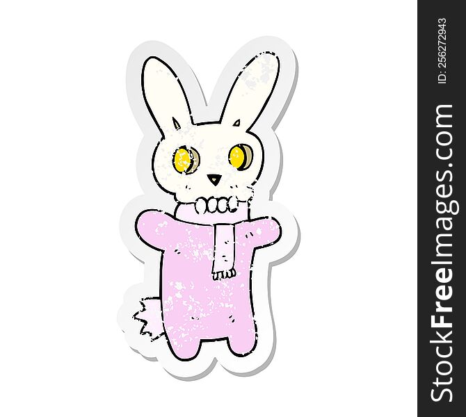 retro distressed sticker of a cartoon spooky skull rabbit