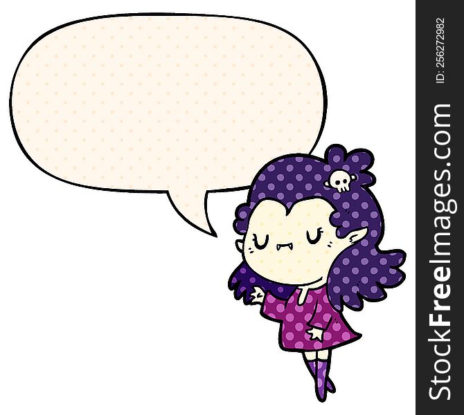 Cute Cartoon Vampire Girl And Speech Bubble In Comic Book Style