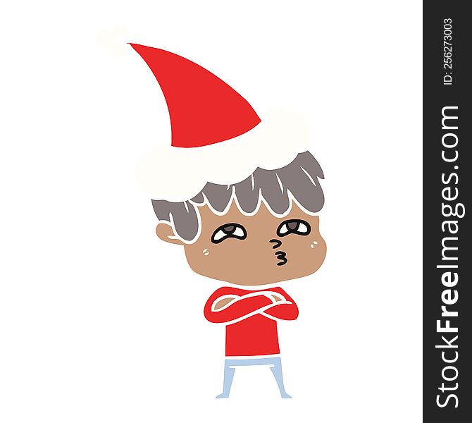 Flat Color Illustration Of A Curious Man Wearing Santa Hat