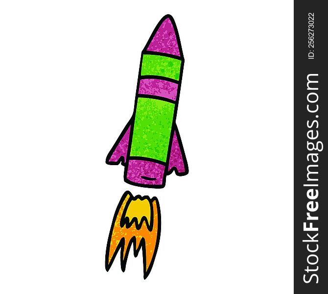 Textured Cartoon Doodle Of A Space Rocket