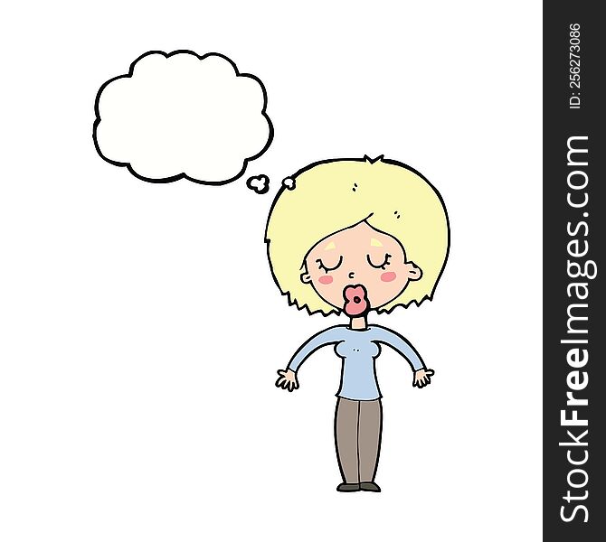 cartoon woman with closed eyes with thought bubble