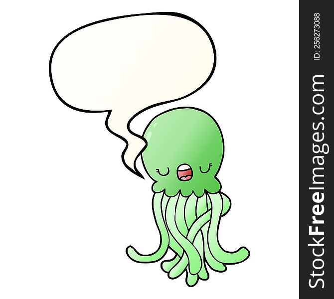 Cartoon Jellyfish And Speech Bubble In Smooth Gradient Style