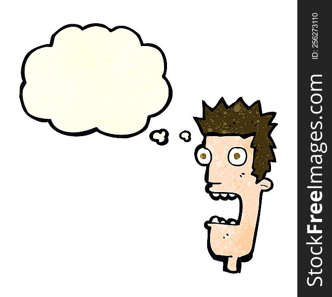 cartoon shocked man\'s face with thought bubble