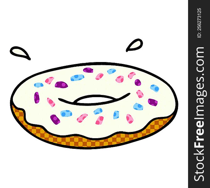 Cartoon Doodle Of An Iced Ring Donut
