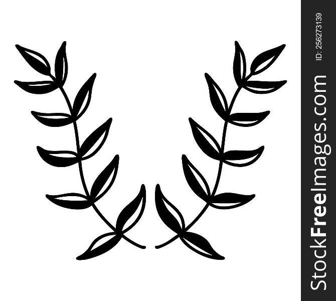 tattoo in black line style of a laurel. tattoo in black line style of a laurel