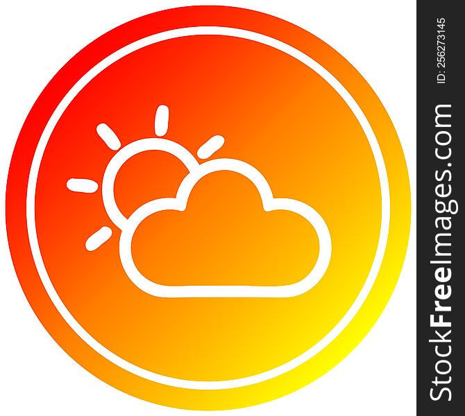 sun and cloud circular icon with warm gradient finish. sun and cloud circular icon with warm gradient finish