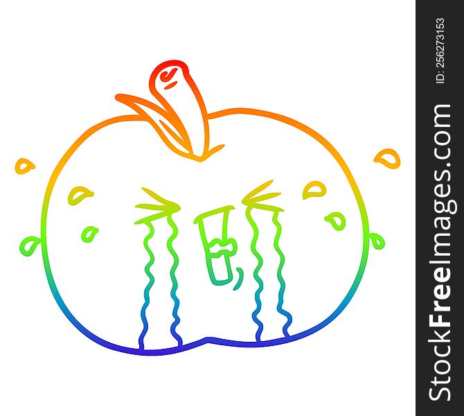 Rainbow Gradient Line Drawing Cartoon Apple Crying