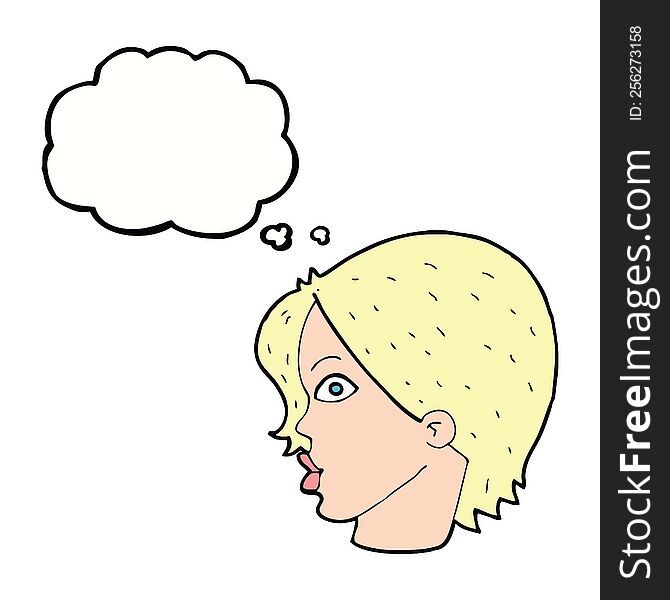 Cartoon Female Face Staring With Thought Bubble