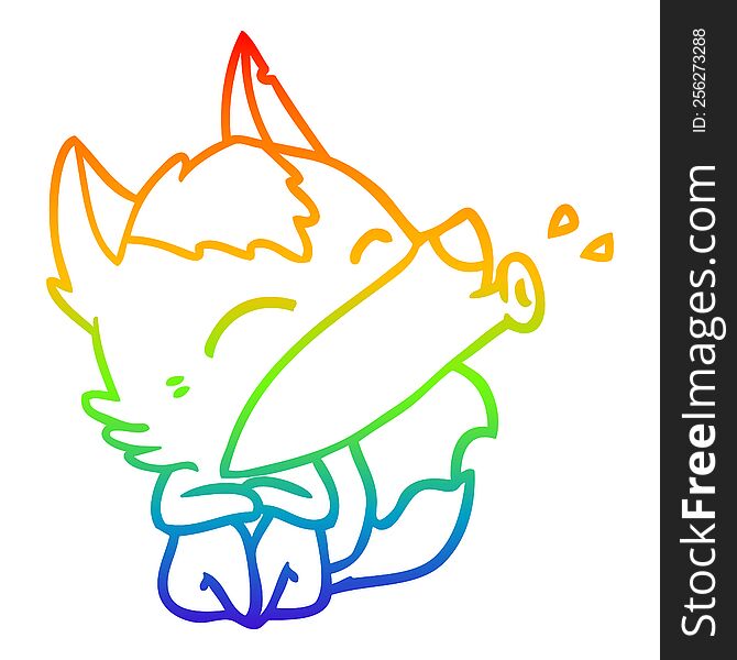rainbow gradient line drawing of a howling wolf cartoon