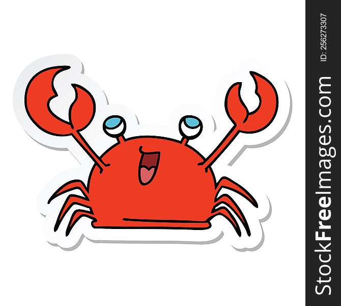 sticker of a quirky hand drawn cartoon happy crab