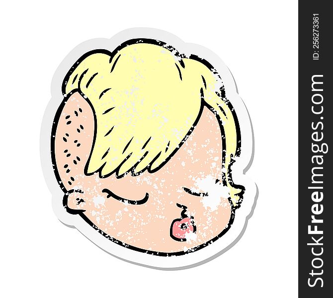 distressed sticker of a cartoon female face
