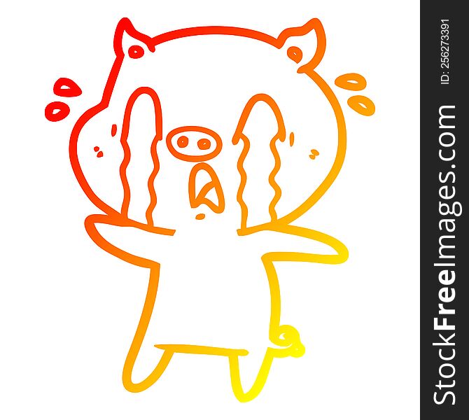 Warm Gradient Line Drawing Crying Pig Cartoon