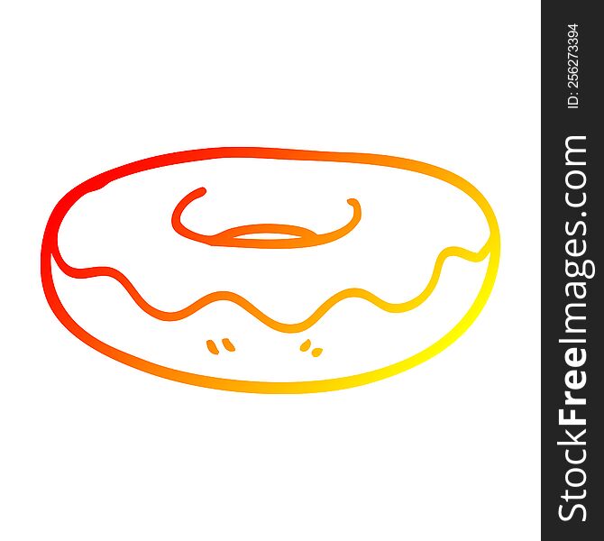 warm gradient line drawing of a cartoon iced donut