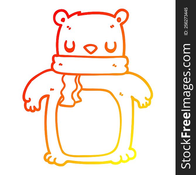 Warm Gradient Line Drawing Cartoon Bear With Scarf