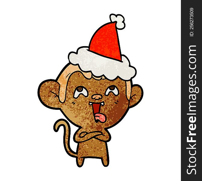 Crazy Textured Cartoon Of A Monkey Wearing Santa Hat