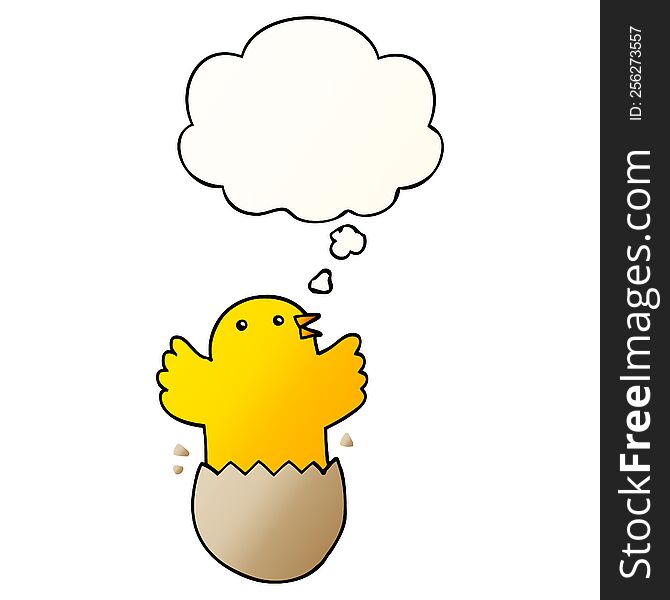 cartoon hatching bird with thought bubble in smooth gradient style