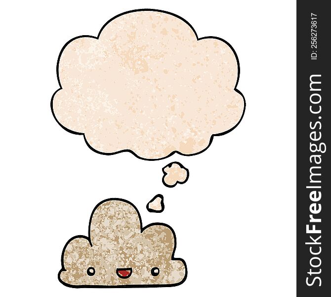 Cartoon Tiny Happy Cloud And Thought Bubble In Grunge Texture Pattern Style