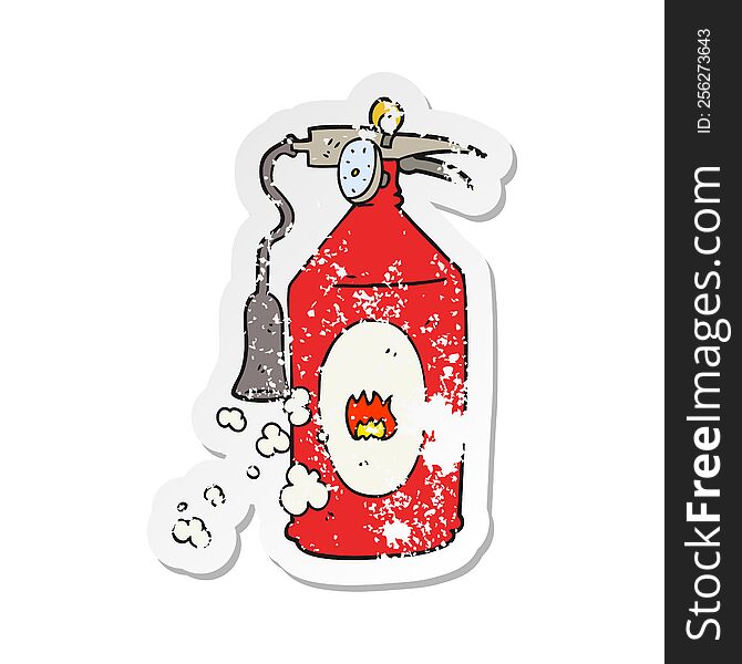 retro distressed sticker of a cartoon fire extinguisher