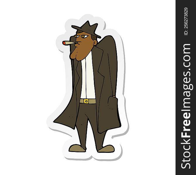 Sticker Of A Cartoon Man In Hat And Trench Coat