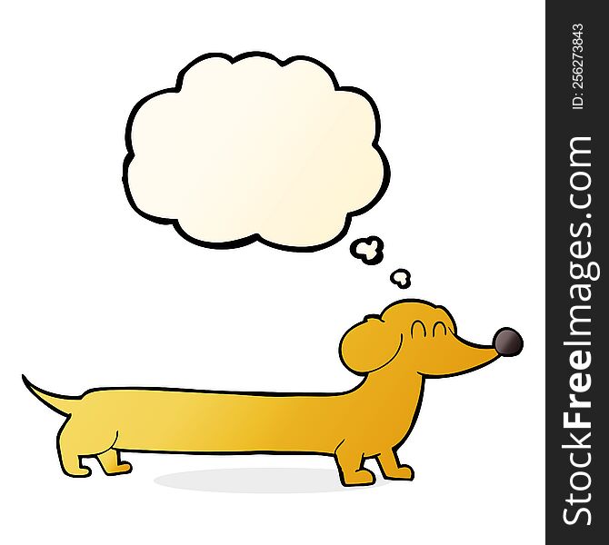 cartoon dachshund with thought bubble