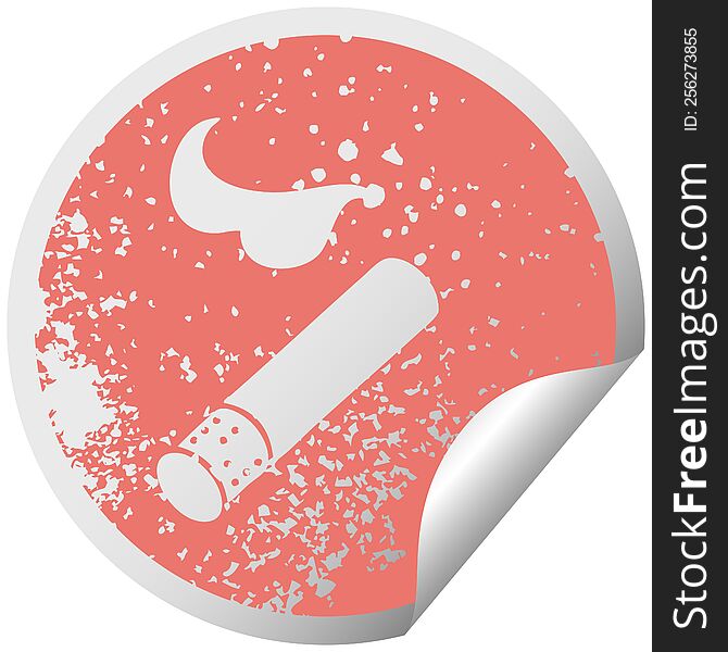 distressed circular peeling sticker symbol of a smoking cigarette