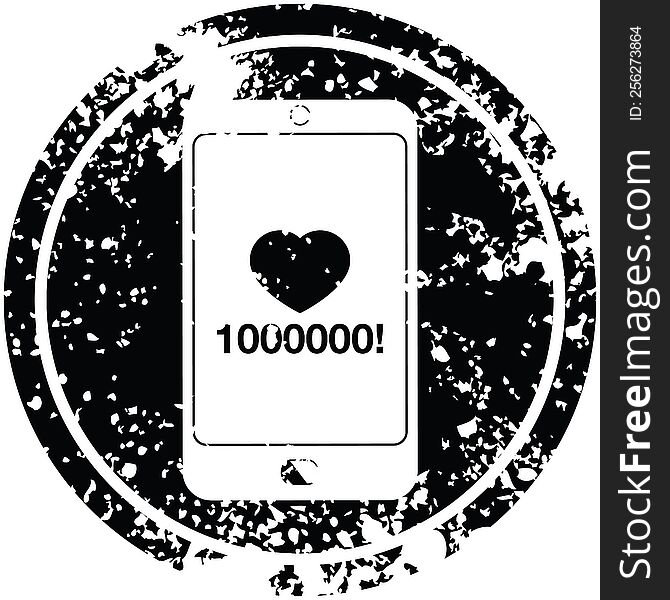 mobile phone showing 1000000 likes circular distressed symbol