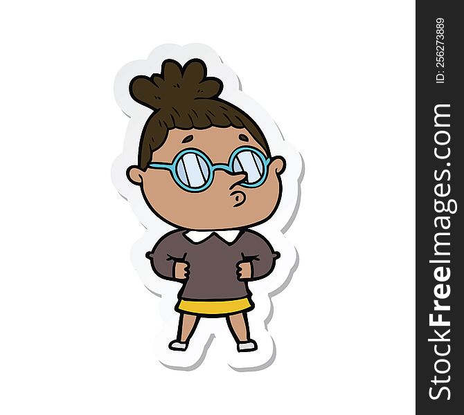 Sticker Of A Cartoon Woman Wearing Glasses
