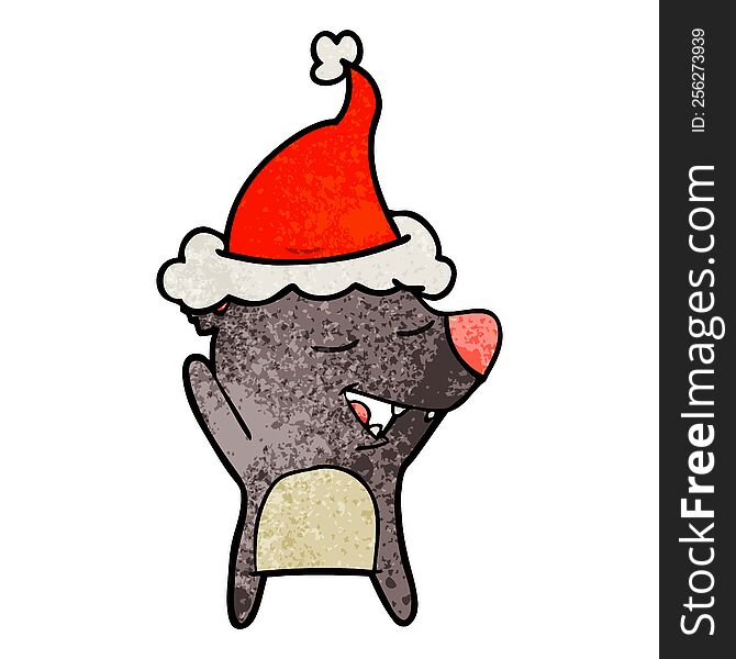 Textured Cartoon Of A Bear Wearing Santa Hat