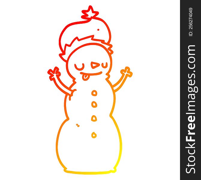 warm gradient line drawing of a cartoon christmas snowman