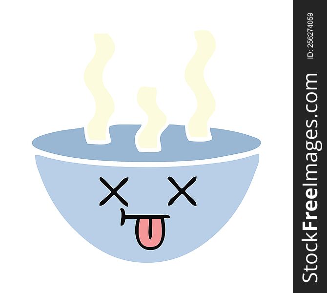 flat color retro cartoon of a bowl of hot soup