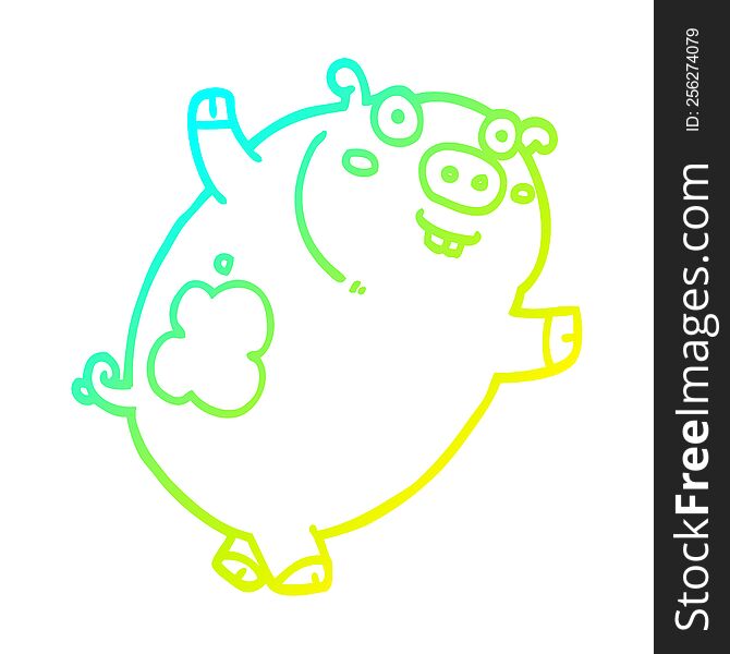 Cold Gradient Line Drawing Funny Cartoon Pig