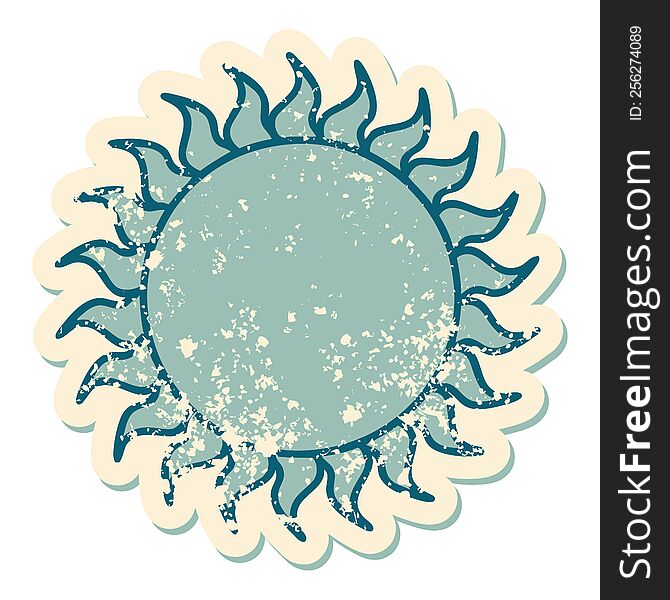 iconic distressed sticker tattoo style image of a sun. iconic distressed sticker tattoo style image of a sun
