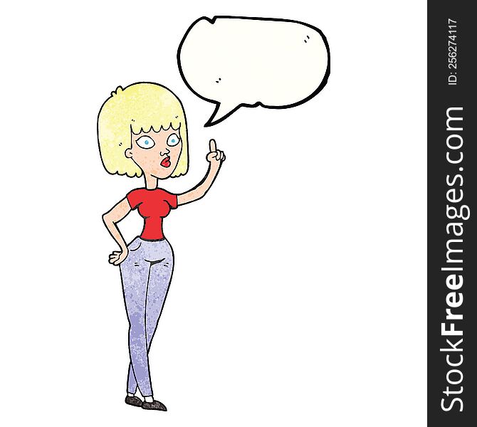 freehand speech bubble textured cartoon woman with idea