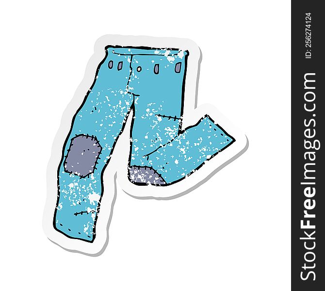 retro distressed sticker of a cartoon patched old jeans