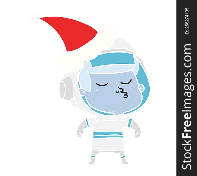 flat color illustration of a confident astronaut wearing santa hat