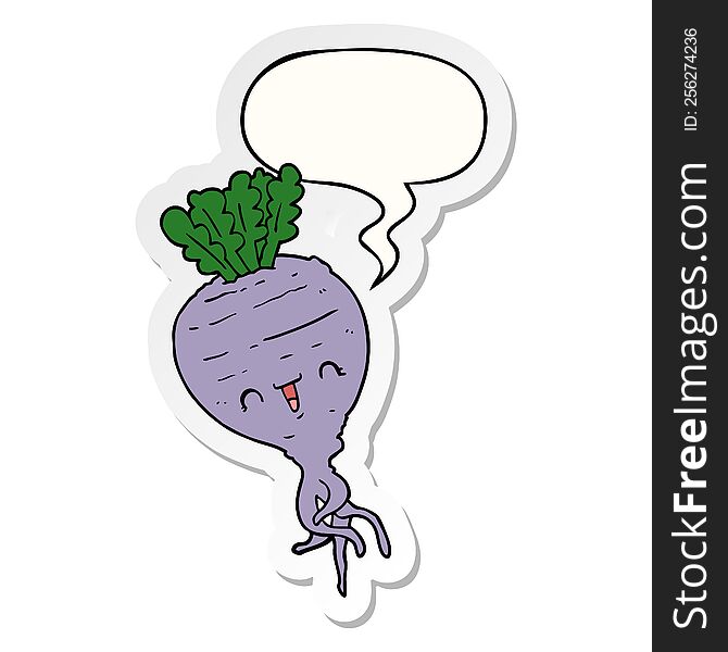 cartoon turnip with speech bubble sticker. cartoon turnip with speech bubble sticker