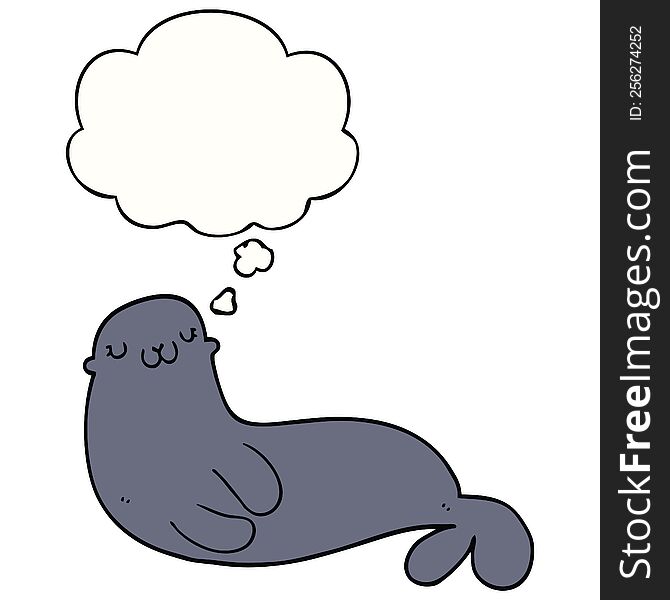Cute Cartoon Seal And Thought Bubble