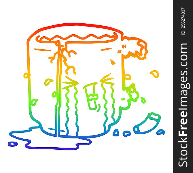 Rainbow Gradient Line Drawing Cartoon Broken Mug